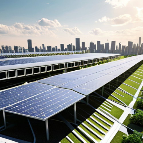 Home 15 **
Prompt: "Futuristic city skyline, buildings covered in flexible photovoltaic film, generating solar energy. Sleek, modern architecture with integrated solar technology. A bright, sunny day. Emphasize the aesthetic integration of solar energy in the urban environment. Small startups are developing such films, making them more efficient and accessible. One company, for example, uses new materials, which significantly increase light absorption, even in cloudy weather."
**