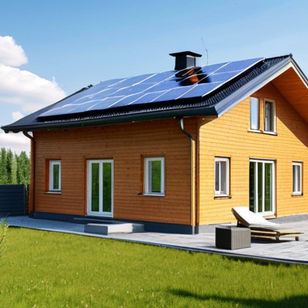 Smart Solar Home**

"A modern, comfortable dacha (country house) near Moscow, fully equipped with solar panels on the roof. The garden is well-maintained. Inside, a family is gathered in the living room, enjoying the view through large windows. The scene is bathed in warm, natural light. Smart home devices are subtly visible. Fully clothed family, appropriate content, safe for work, professional, modest, perfect anatomy, correct proportions, natural pose, high-quality rendering."

**
