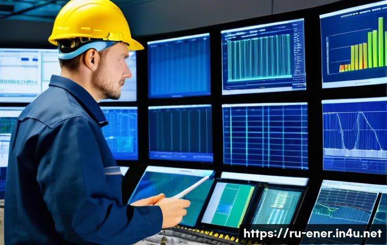 에너지 설비 유지보수 사례 - A detailed industrial scene inside a modern Russian power plant control room, engineers in professio...