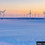 Home 20 에너지기술자와 신재생에너지 시장 - A modern Russian wind farm with advanced digital control systems visibly integrated, featuring sleek...