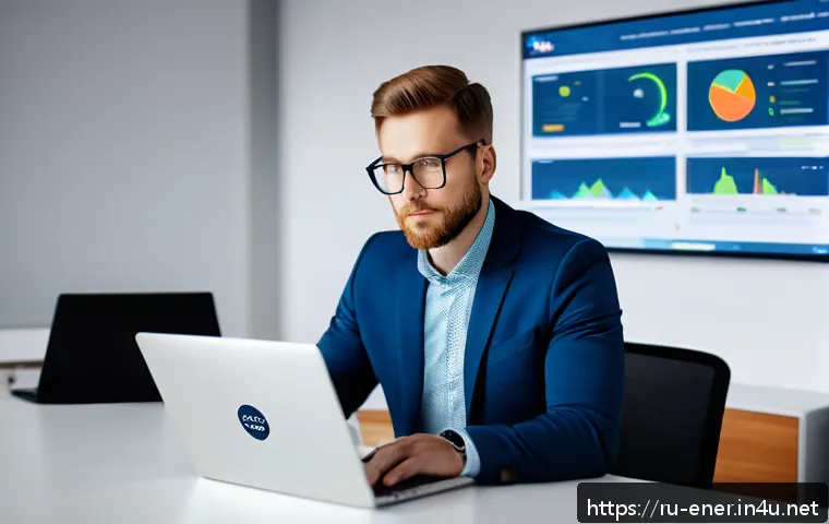 에너지기술자 자격증 유지 조건 - A modern energy specialist in a professional office environment, dressed in business casual attire w...