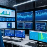 Home 18 에너지 설비 진단 사례 연구 - A high-tech industrial energy facility control room with engineers monitoring real-time data from Io...